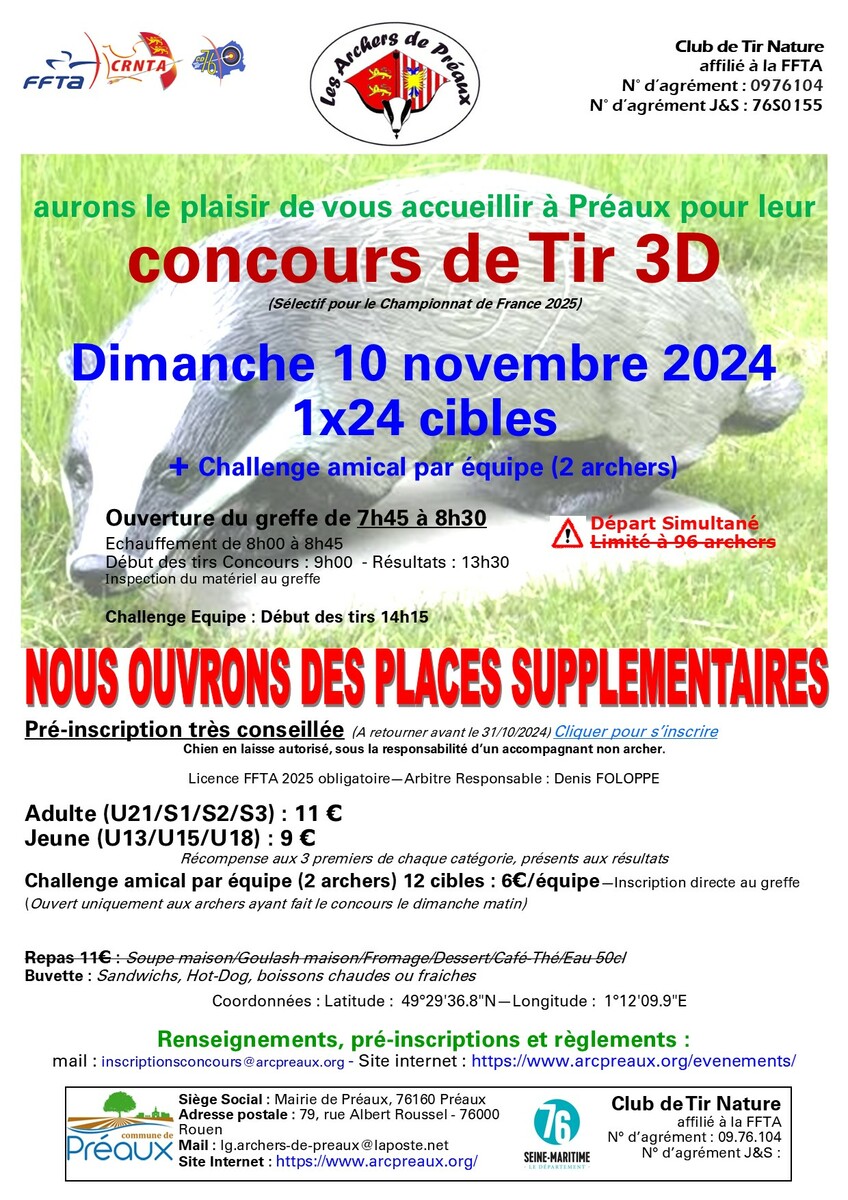 Concours 3D - 1x24 cibles - 10/11/2024